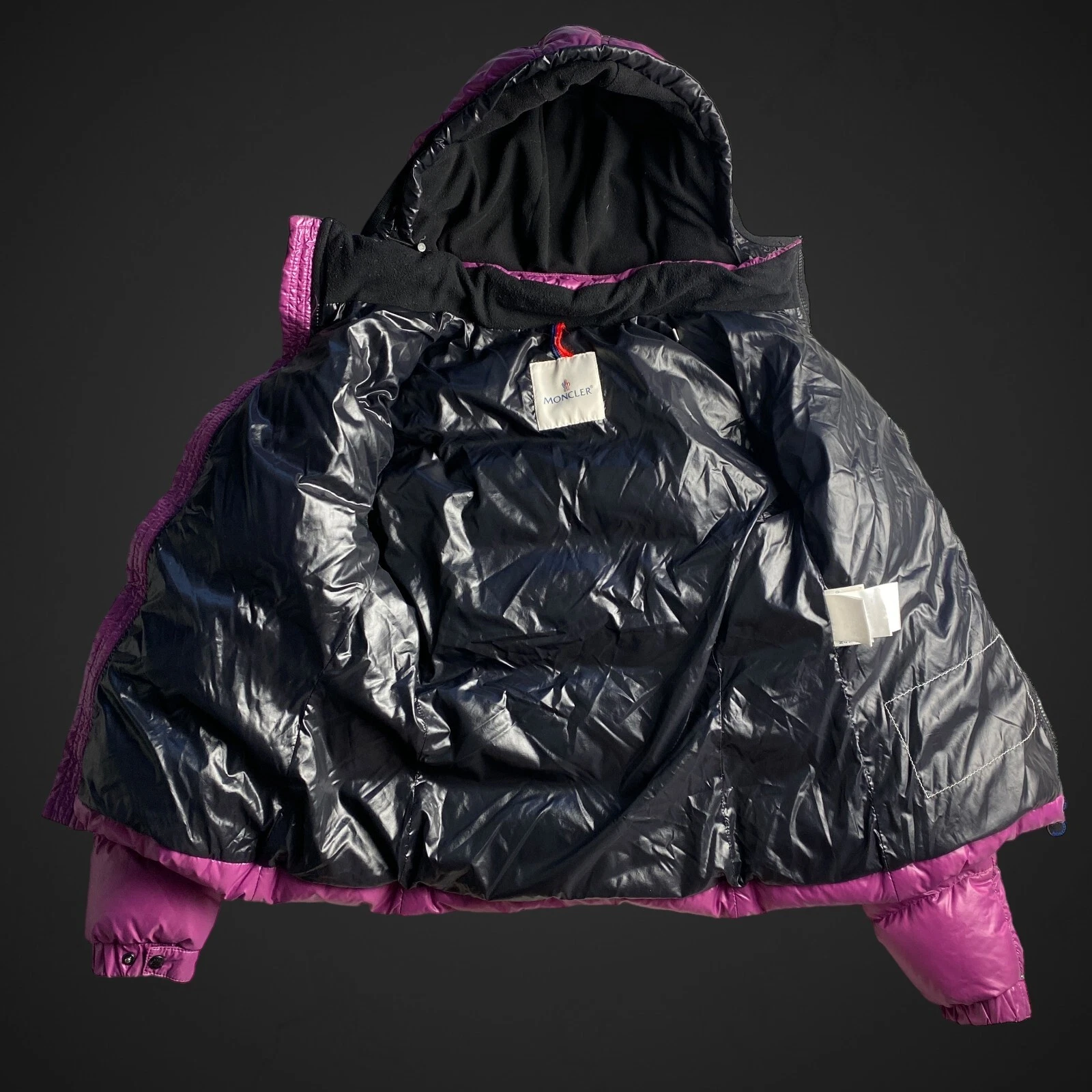 MONCLER BADIA Piumino Vintage Viola Donna con Toppa Grande Taglia 1 XS S