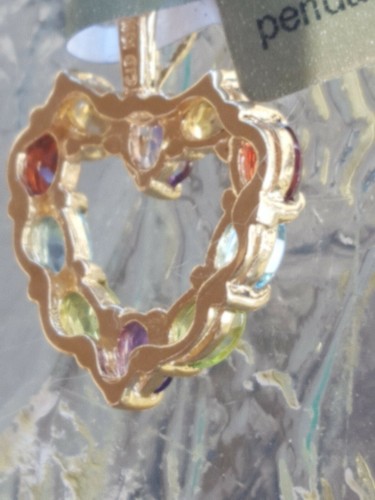 Ciondolo cuore taglio ovale multi pietre preziose in laboratorio oro giallo massiccio 10 kt - Foto 11 di 24
