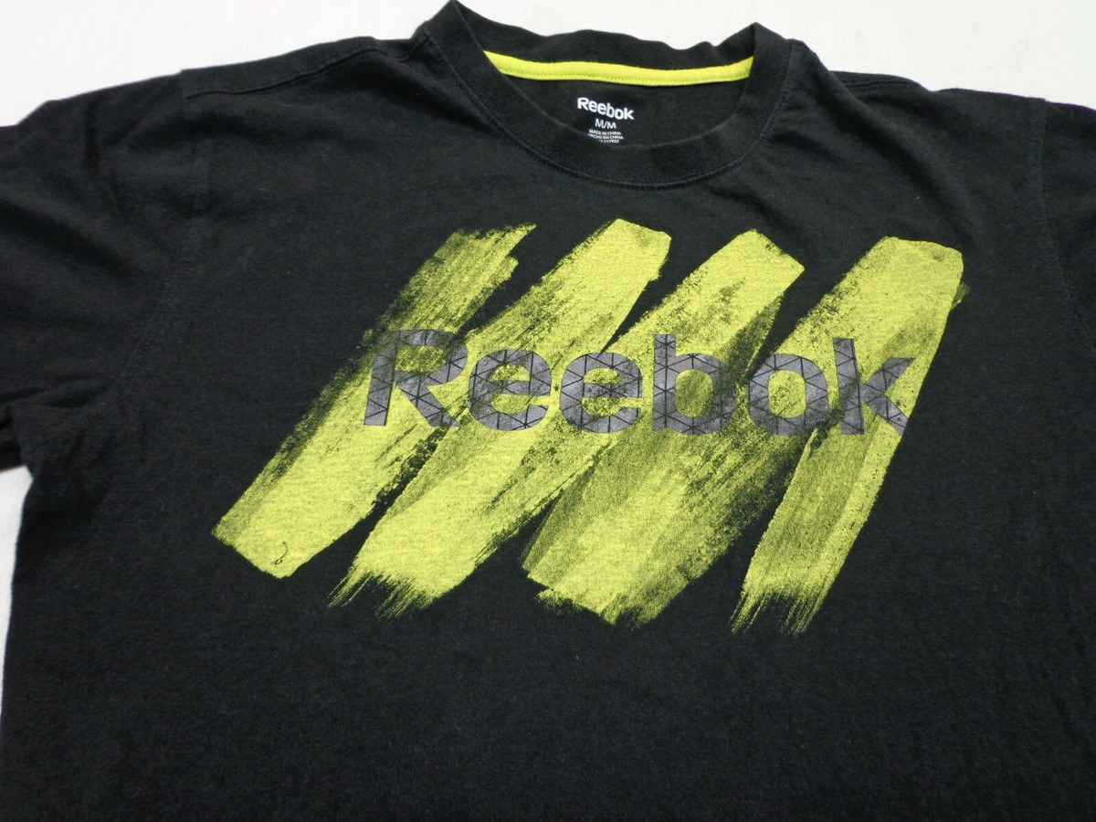 Reebok Black T Shirt with Yellow Graphic Size Medium