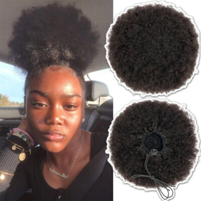 Afro Puff Drawstring Ponytail Extension Short Real Remy Human Hair Bun One Piece