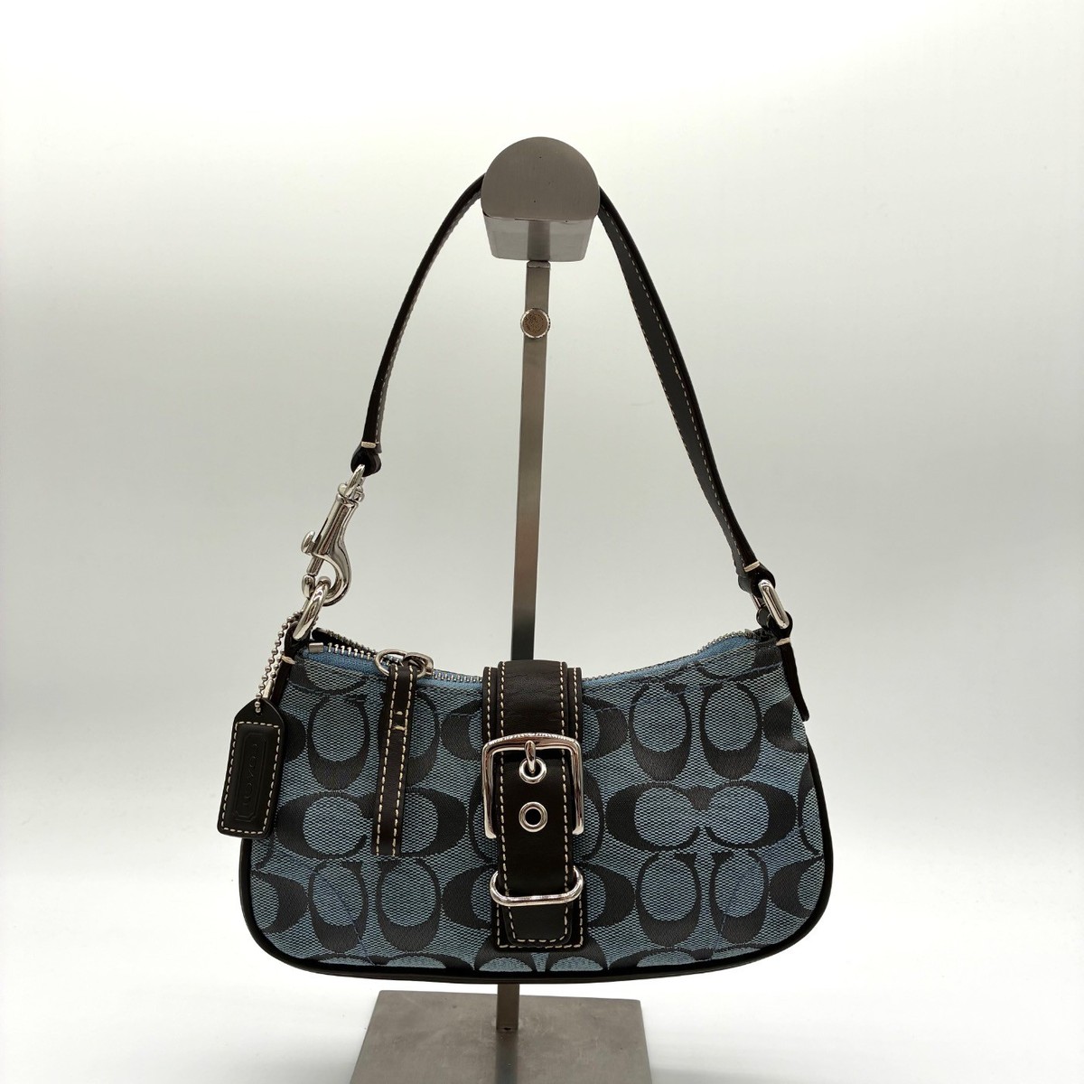 COACH Signature Soho 6362 One Shoulder Handbag Black Blue Canvas