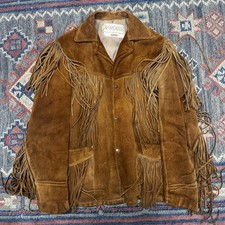 Schott Western Roughout Suede Leather Fringe Men Jacket 40 Rancher Coat VTG 70s