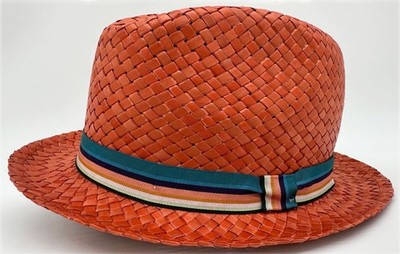 PAUL SMITH LEICHTER KAROTTENROTER STROHHUT / FEDORA GR-S NEU MIT ETIKETT SELTEN Made in Italy