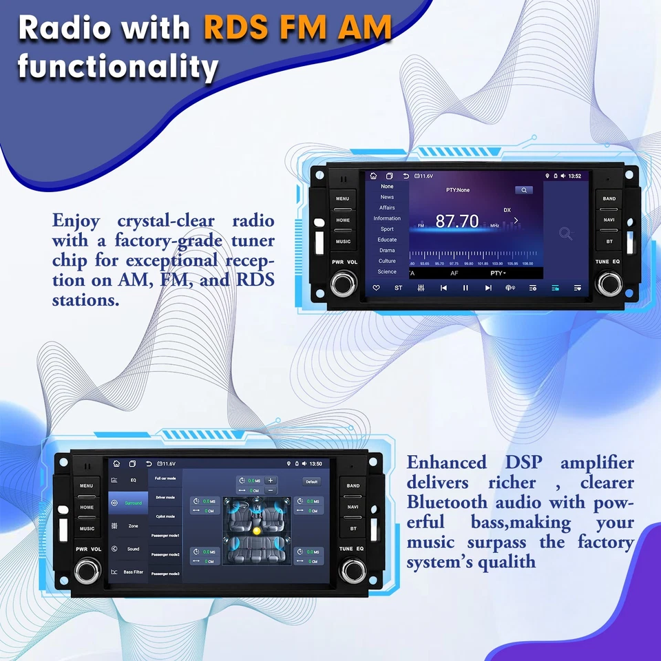 Android 13 Car Stereo 4G+64G 7" Wireless CarPlay Android Auto For Jeep Wrangler - Image 3 of 4