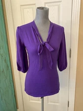 I.N.C.INTERNATIONAL CONCEPTS, STRETCHY, 3/4'' PUFF SLEEVE, KNIT TOP WITH TIE, L