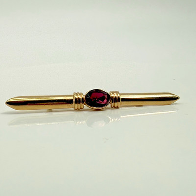 Brosche goldfarben Stab rot Strass Schal Pin lang Vintage Style Anstecknadel 1980'