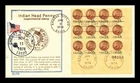 INDIAN HEAD PENNY FDC SCOTT 1734 PLATE BLOCK DUAL CANCEL ELITE CACHET US COVER