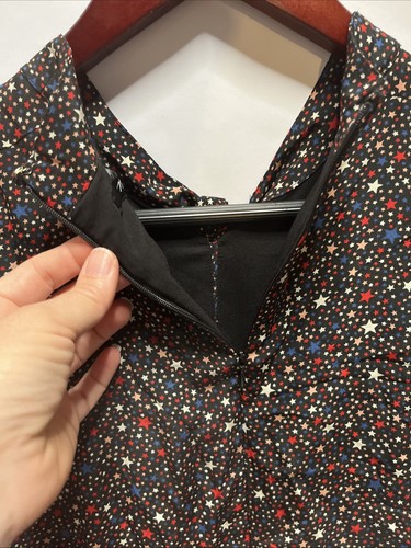 Madewell Dress Size 14 Balsam Tie Neck Starry Night Black Silk Colorful Stars - Picture 8 of 18