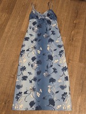 Flower Garden Blue Ombre Floral Slip Dress Y2K Spaghetti Strap Maxi Dress Size M