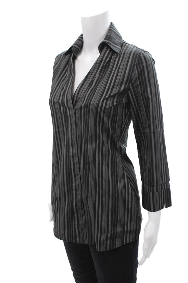 Túnica Bailey 44 para mujer negra seda a rayas cuello manga 3/4 talla S Foto 2 de 4