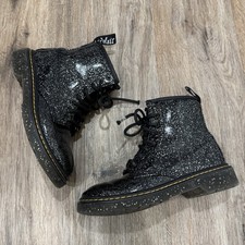 Dr Martens Junior 1460 Lace Up Boots Black Cosmic Glitter AirWair Bouncing US 1