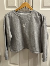 Calvin Klein Small Logo Cropped Sweatshirt Women s Gray Long Sleeve Size S