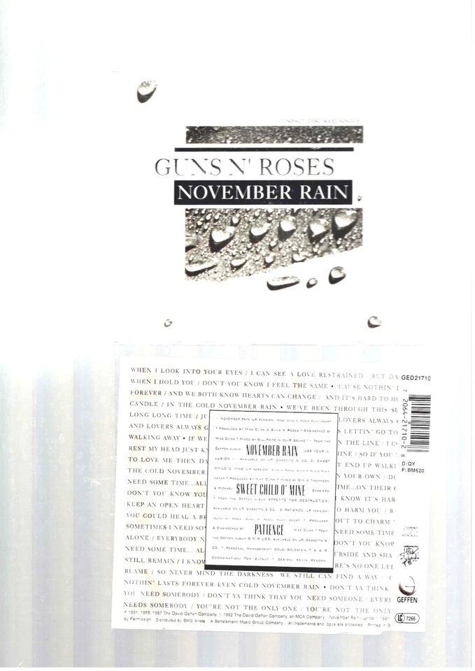 GUNS N `Roses - November Rain, 3 Track-Maxi -CD,  GUT, - Bild 1 von 1