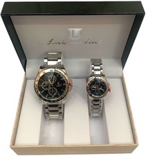 Couple Pair Quartz Watches His and Her GiftSet Metal Strap Analog Silver Watches