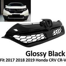 For 2017 2018 2019 Honda CRV CR-V Front Glossy Black Grille JDM Style Grill