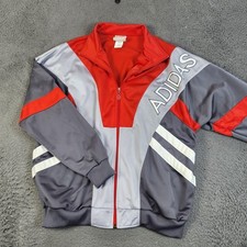 Vintage Adidas Track Suit Mens Large Gray Red Trefoil Warm Up 2 Piece Set 80s