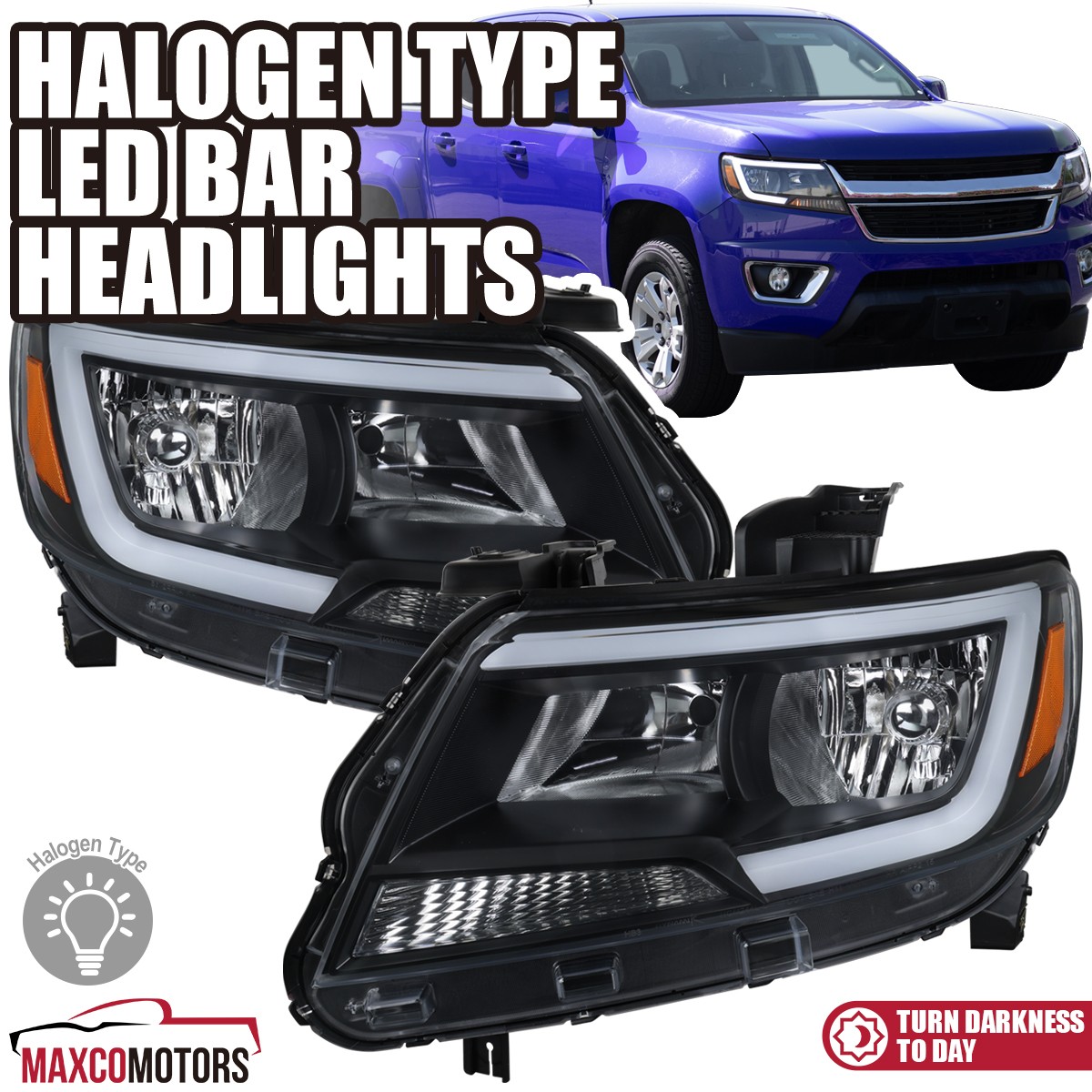 Black Fits 2015-2022 Chevy Colorado LED DRL Halogen Type Headlights Left+Right