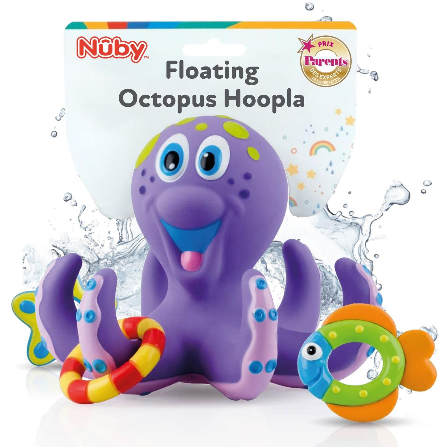 Nuby Floating Octopus Bath Toy with Hoopla Rings for Ages 18+ Months