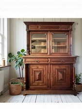 Antique French Carved Glazed Buffet de Corps Dresser Cupboard Server Cabinet