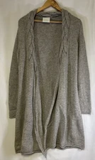 Frontgate Gray Cashmere Braided Long Open Cardigan Sweater Rolled Hem Size M