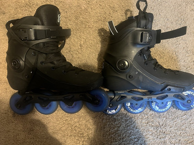 FR FR1 Black Inline Skates, Pair with Eris 74A Wheels Super Reds Bearings WM 9