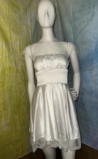Women’s XS White Satin Off-Shoulder Lace Trim Fit & Flare Lace-Up Short Dress