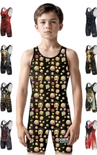Exxact Sports Sublimated & Kida Wrestling Singlet -Medium, Emoji)
