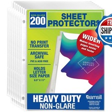 Samsill 200 Pack Heavy Duty Non-Glare Sheet Protectors 8.5x11 Letter Size
