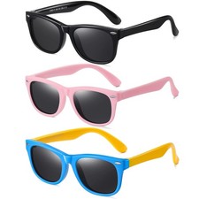 Kids Polarized Sunglasses for girls boys 3 Pack, Flexible TPEE Rubber Frame