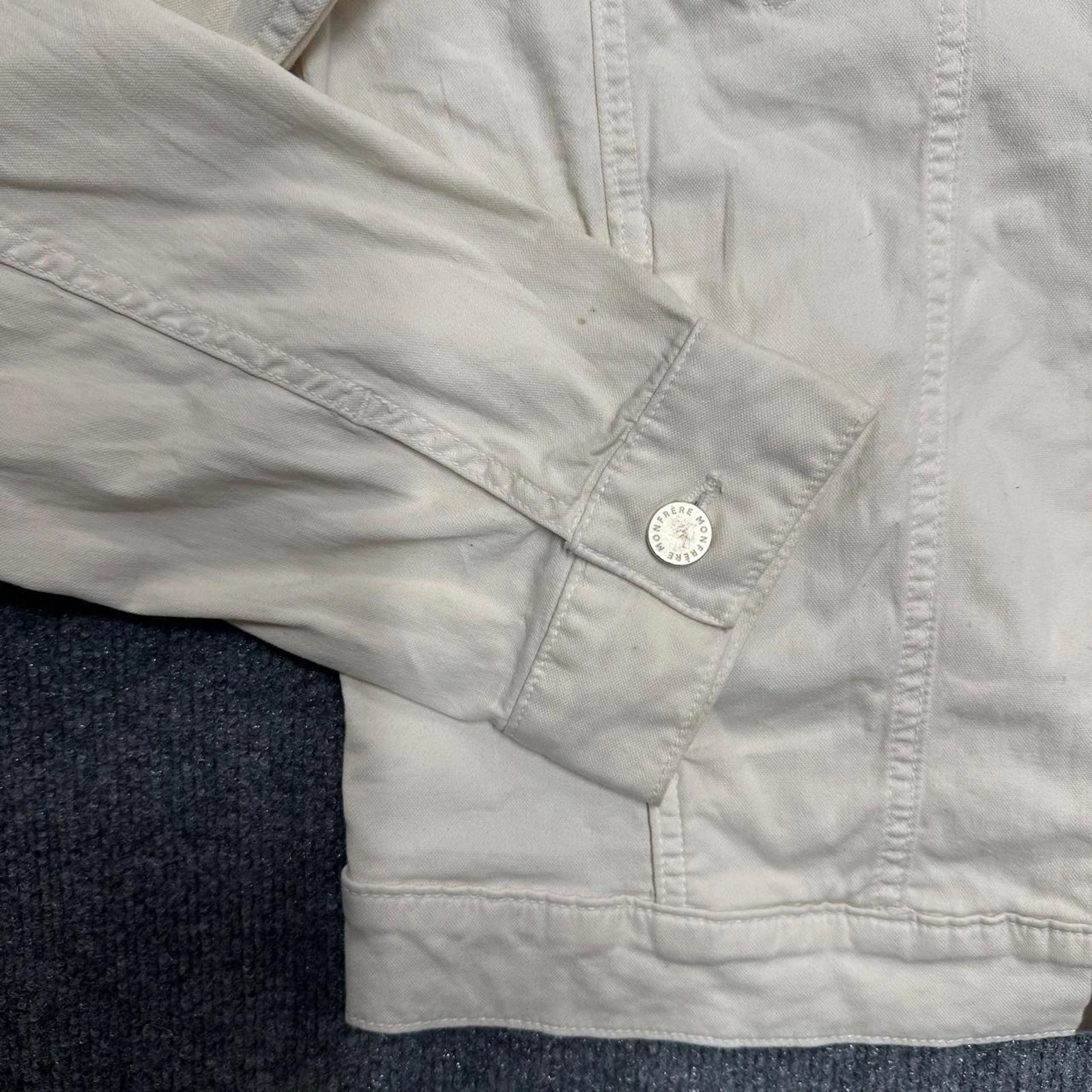 Monfrere Men’s Dean Jacket Vintage Blanc Linen Blend Twill Trucker Jacket - product detail image 5