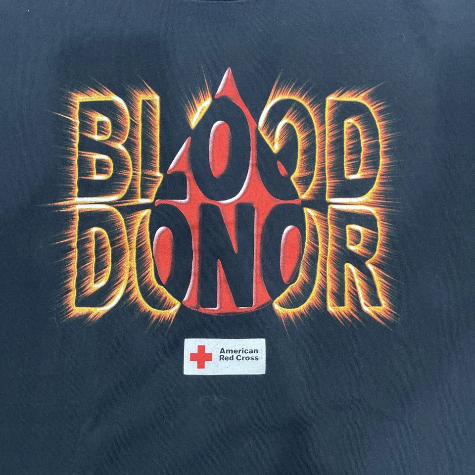 Donante de sangre de una sola puntada de la Cruz Roja Americana logotipo ardiente algodón pesado Foto 2 de 4