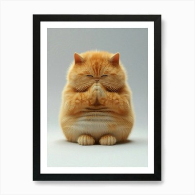 Fette süße flauschige Katze mit Bauch, F gerahmtes Wandbild Poster Leinwanddruck Bild