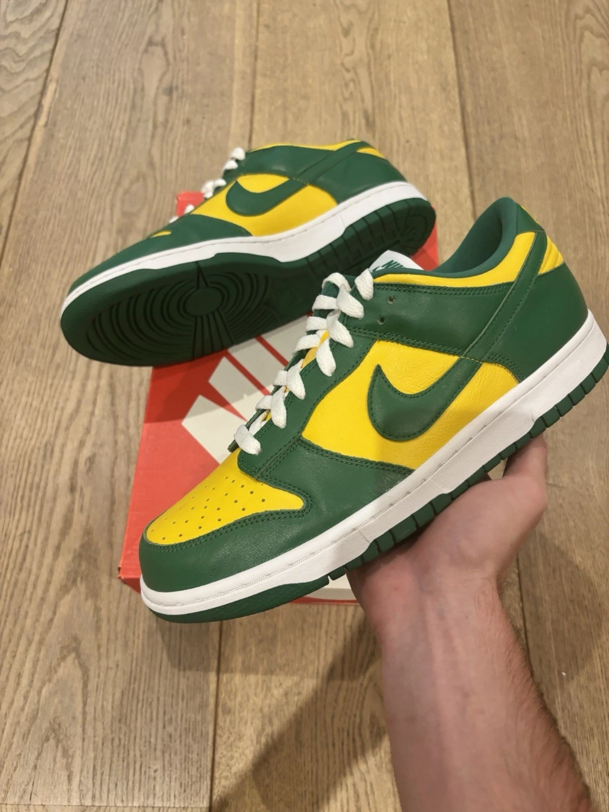 Nike Dunk Low "Brazil" verde giallo bianco taglia UK9 nuove di zecca