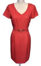 Tahari ASL Sheath Dress Orange Career Office Gold Waist Buckle Accent Lined 4