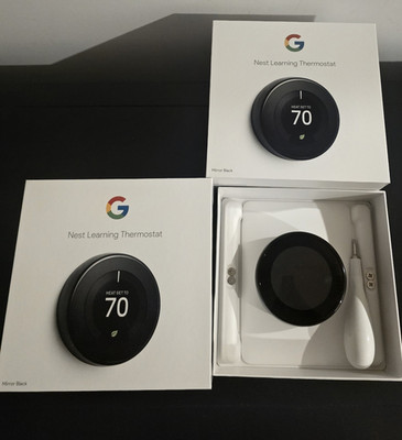 Google Nest Learning Thermostat Mirror Black Round Wi Fi Dial Programmable