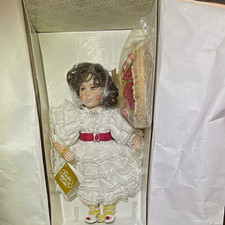 Franklin Mint Porcelain Girl Doll Brown Curly Hair, Accessories, original box