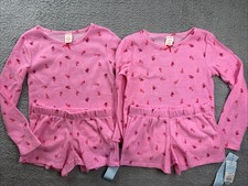 2x Cat  Jack Sleepwear Girls Youth Large 10/12 Christmas Waffle Knit Pajama Set