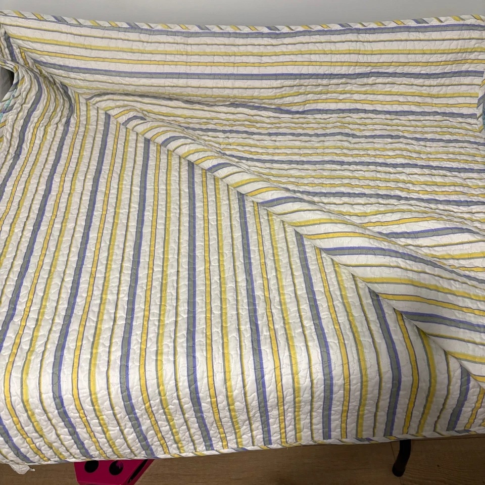 Edredón Reversible Patchwork Completo/Reina Amarillo Azul Floral Rayas 86x86 Algodón Foto 3 de 4