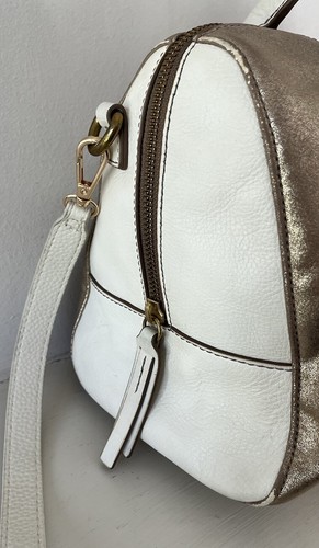 Fossil Leather “Rachel” Satchel Handbag In Gold And Ivory - Picture 11 of 12