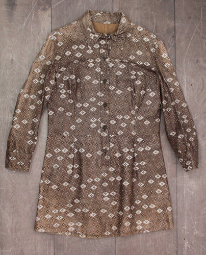 VTG Womens 60s Brown & White Print Leather Mini Dress S/M 1960s Bergdorf Goodman - Picture 6 of 24