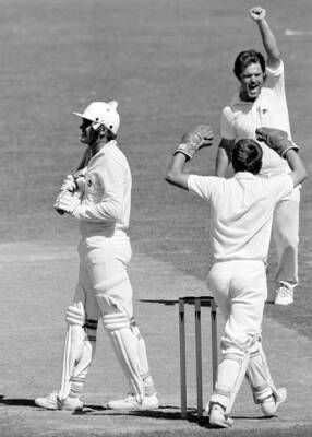 New Zealand batsman Martin Crowe is out for 143 runs, LBW to- Old Cricket Photo