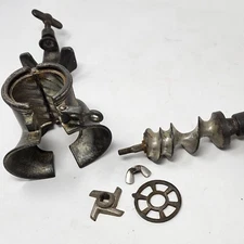 Antique RUSSWIN No.2 Meat Grinder Wooden Crank 1901 Table Attachment Hand Crank