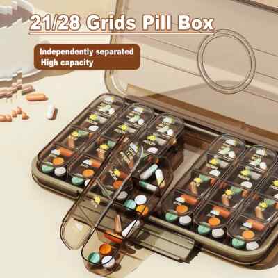 21/28 Grid Weekly Pill Box Large Daily Pill Case Pill Container Medicine Storage