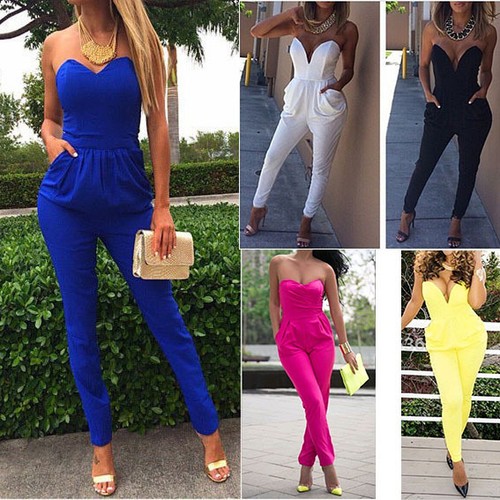 Tuta elegante pantaloni lungo jumpsuit vestito abito cerimonia donna casual  | eBay