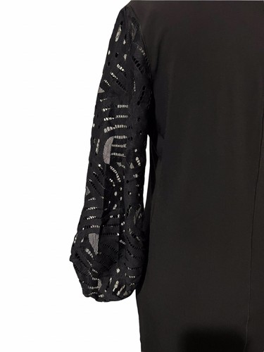 EVA VARRO Women’s Size Medium 3/4 Puff Lace Sheer Sleeves MIDI Lined Dress NWT - Picture 2 of 12