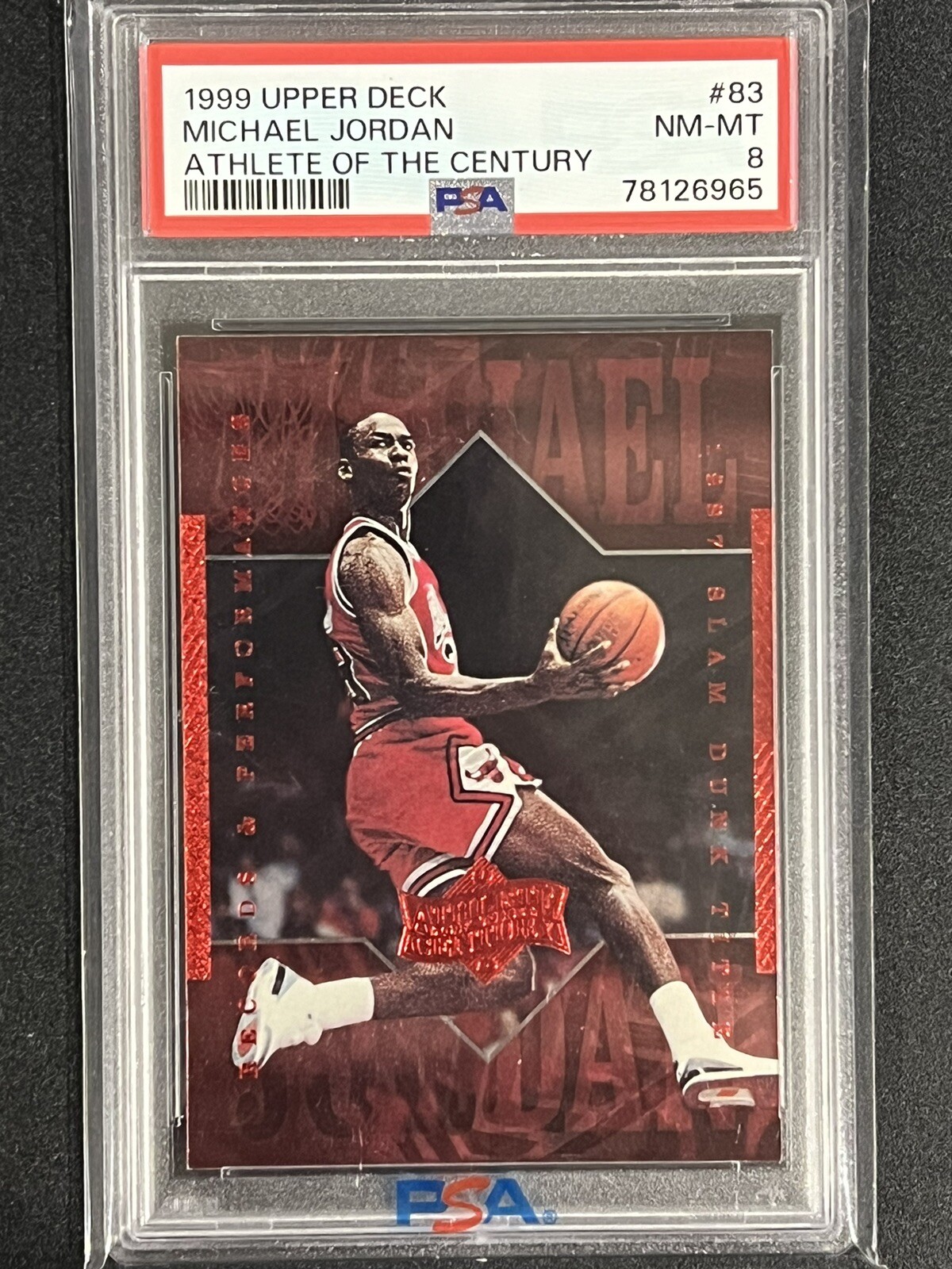 1999 Upper Deck Athlete Of The Century #83 Michael Jordan Bulls HOF PSA 8 NM-MT view 3