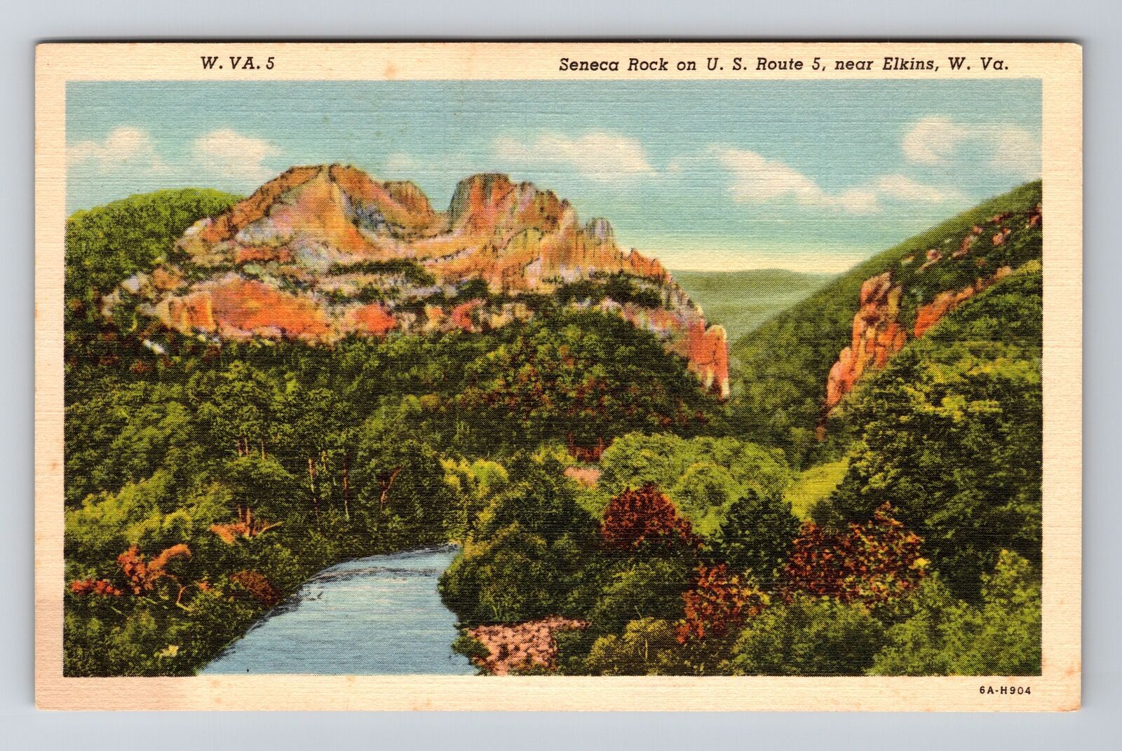 Elkins WV-West Virginia, Seneca Rock, Scenic, River, Vintage Postcard