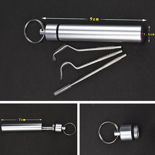 Set 4 pezzi/set stuzzicadenti in metallo filo interdentale in acciaio inox con custodia - Foto 9 di 17