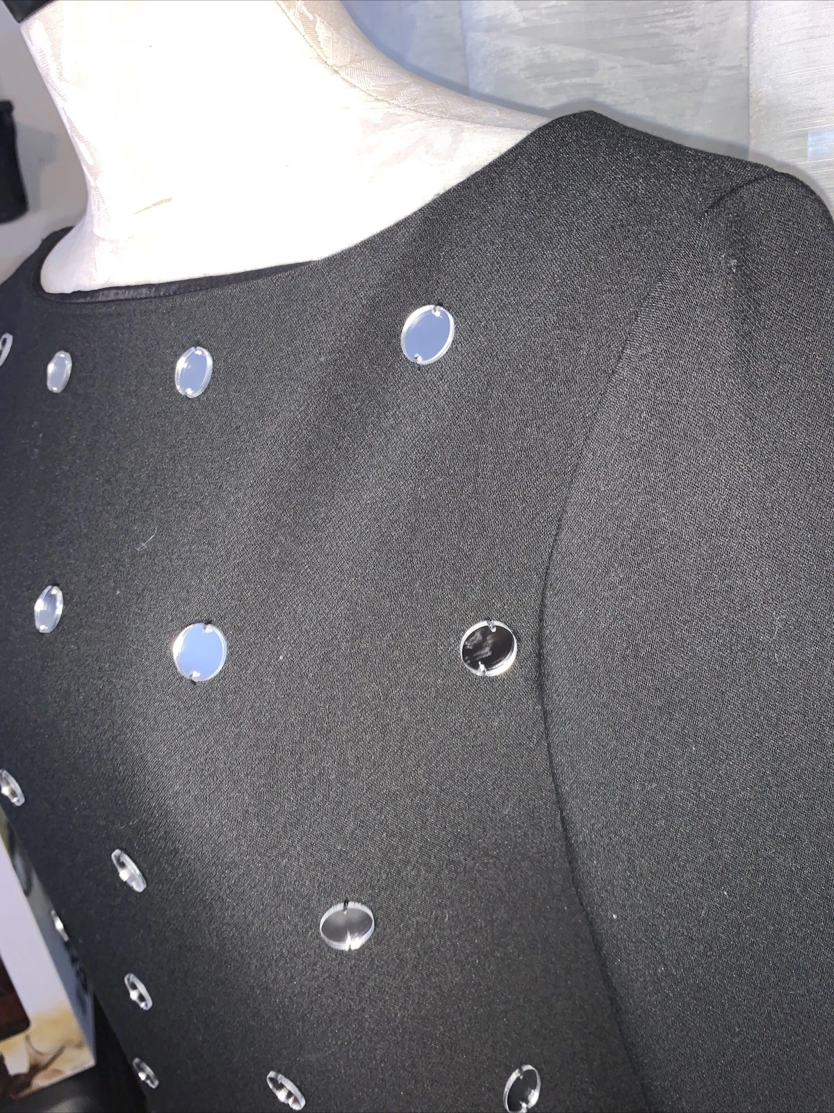 Abito nuovo senza etichette Kate Spade nero specchio paillettes a pois manica 3 4 edizione Ltd taglia 4