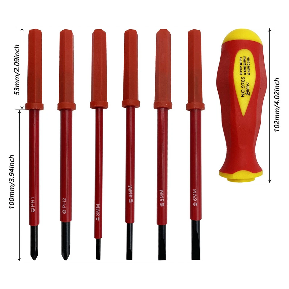 7Pcs Screwdriver Set Phillips Flat Slotted Electrician Multi-purpose Insulated - Image 3 of 4